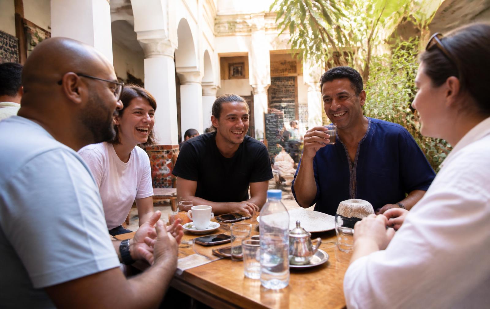 Travellers sharing a table