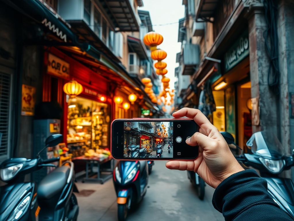 A lantern-lit street in Hanoi's old quarter