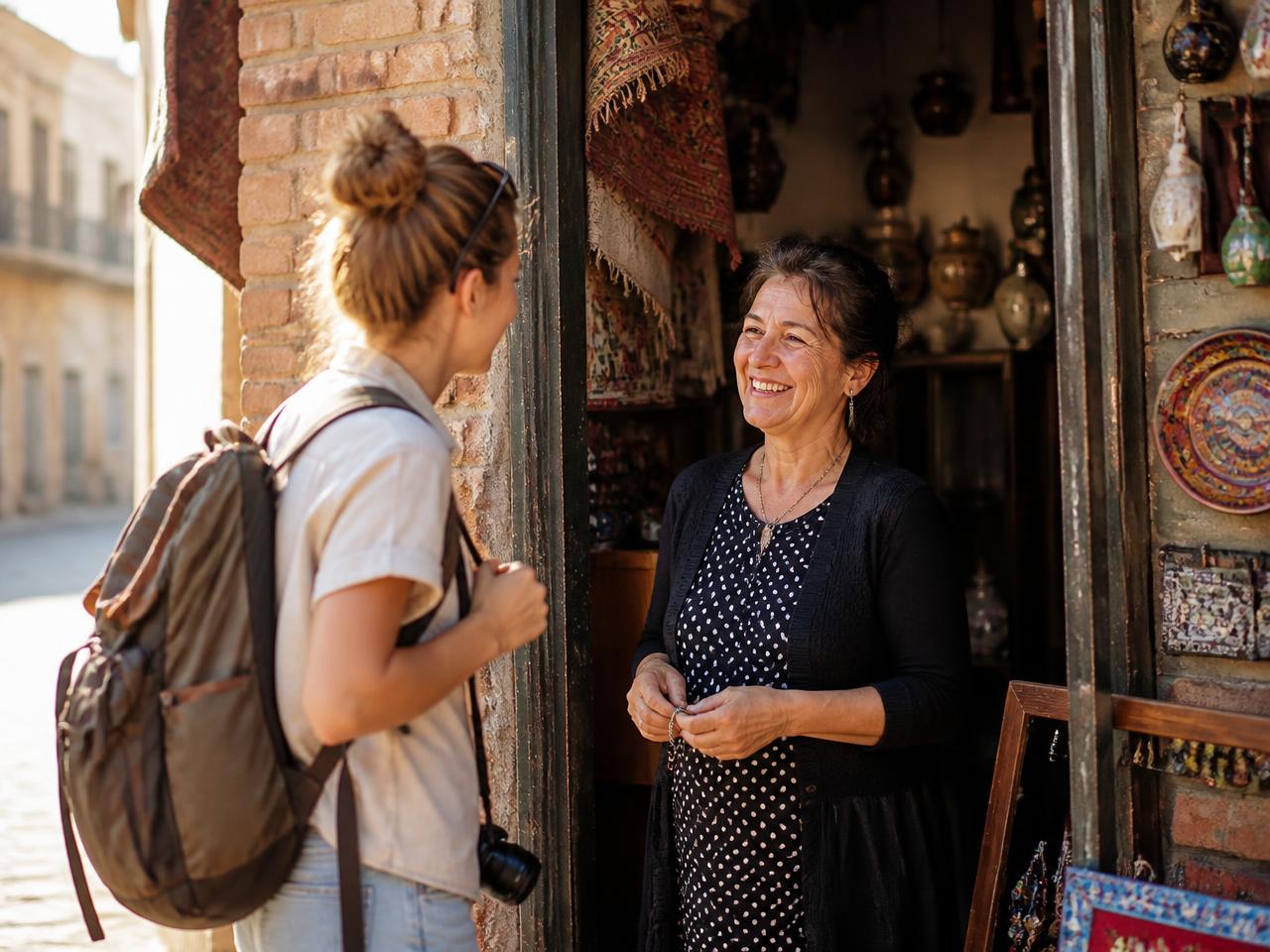 Two locals talking in the street